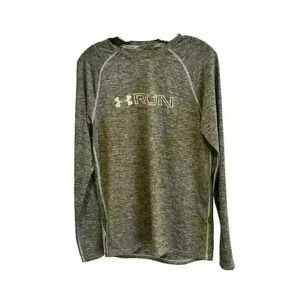 Under Armour RUN Shirt Mens S Gray Fitted Heat Gear Long Sleeve Running